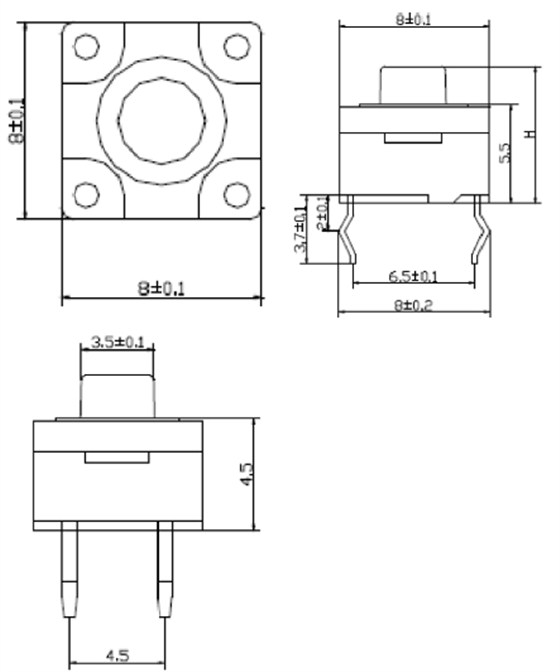 8*8防水轻触开关 尺寸图